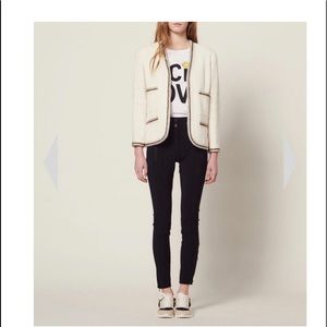 Sandro Adeline Tweed Jacket Ecru Metallic Trim